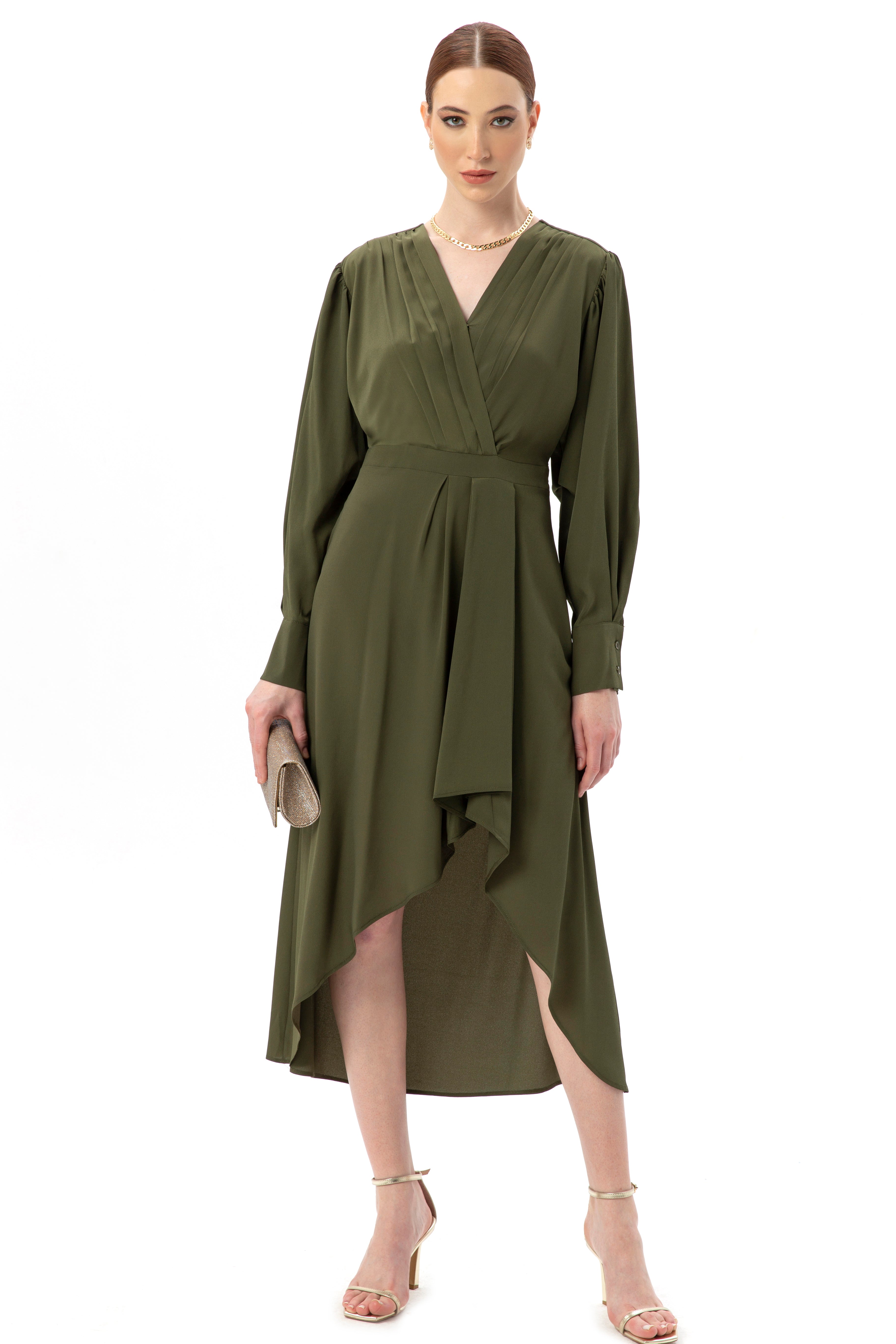 Double Breasted Collar Asymmetrical Dress