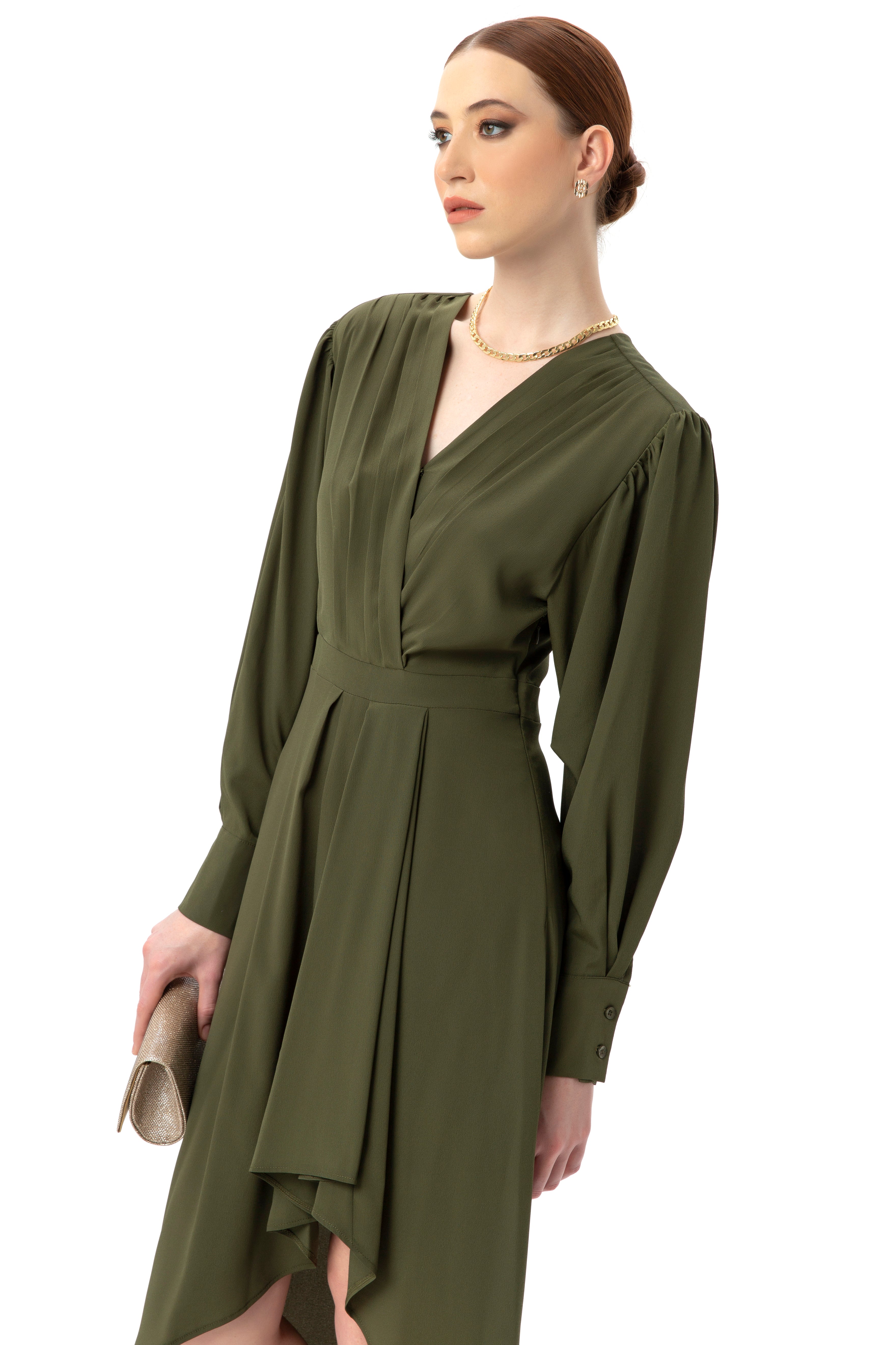 Double Breasted Collar Asymmetrical Dress