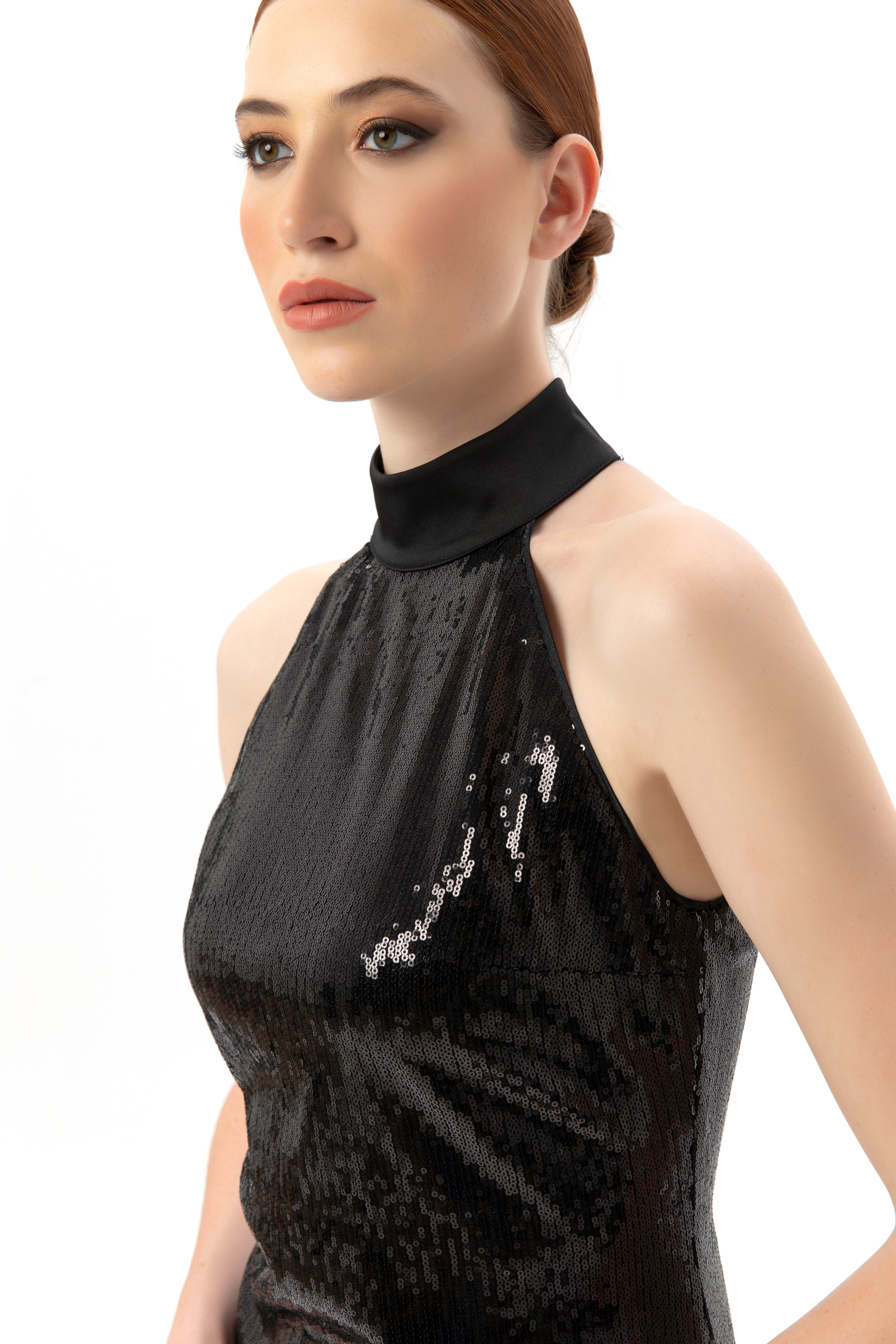 Halter Neckline Sequined Dress