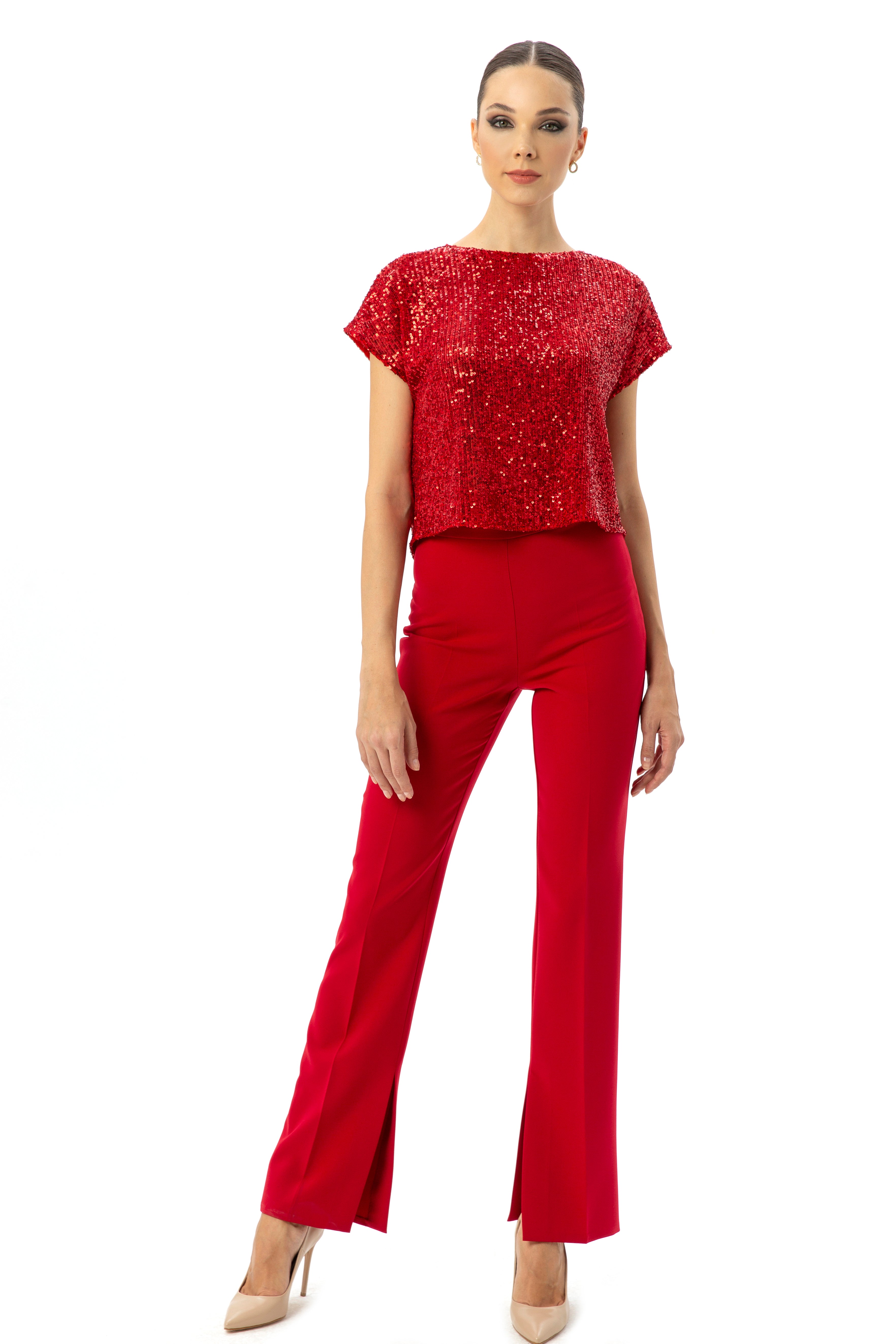 Low Shoulder Sequined Blouse