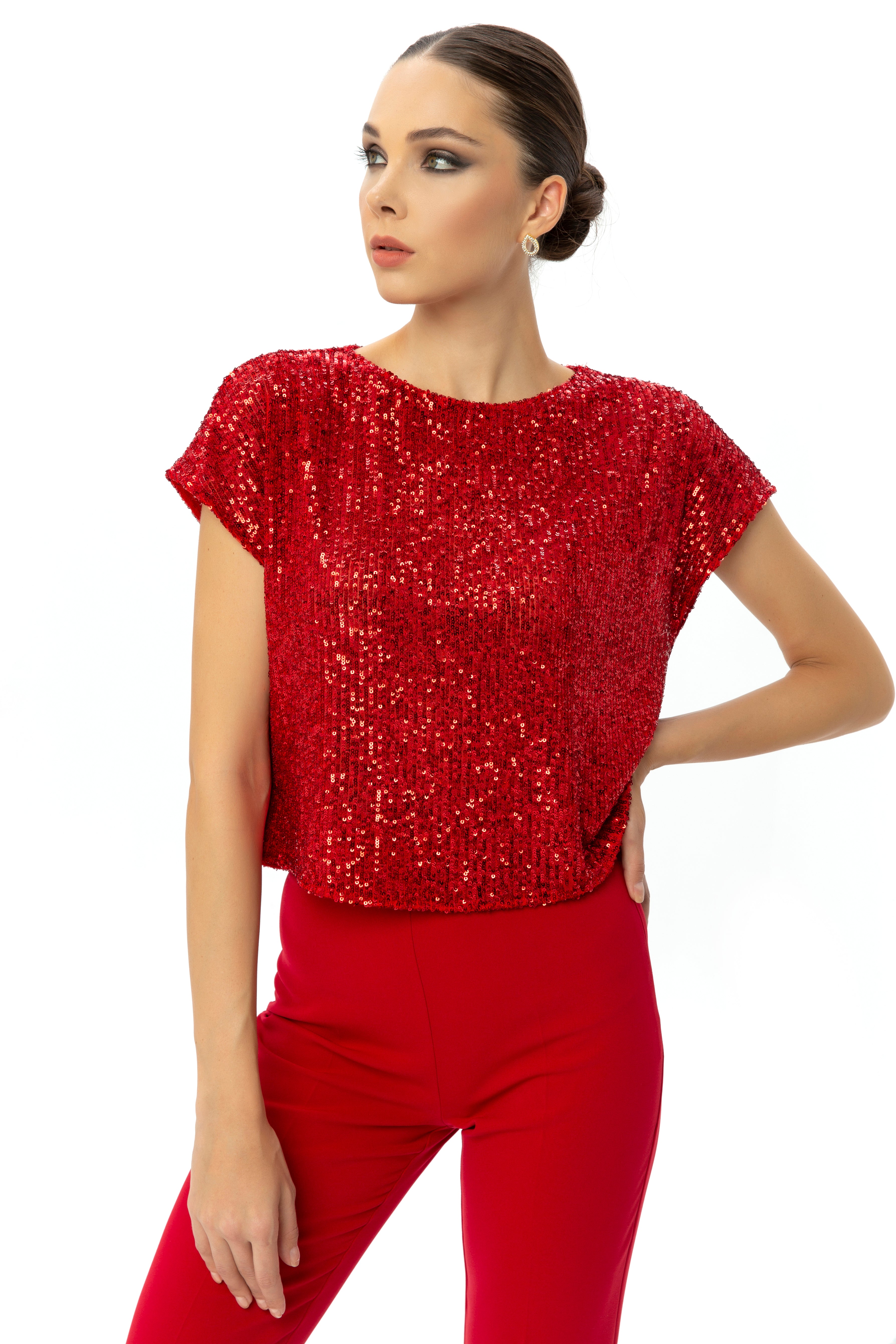 Low Shoulder Sequined Blouse