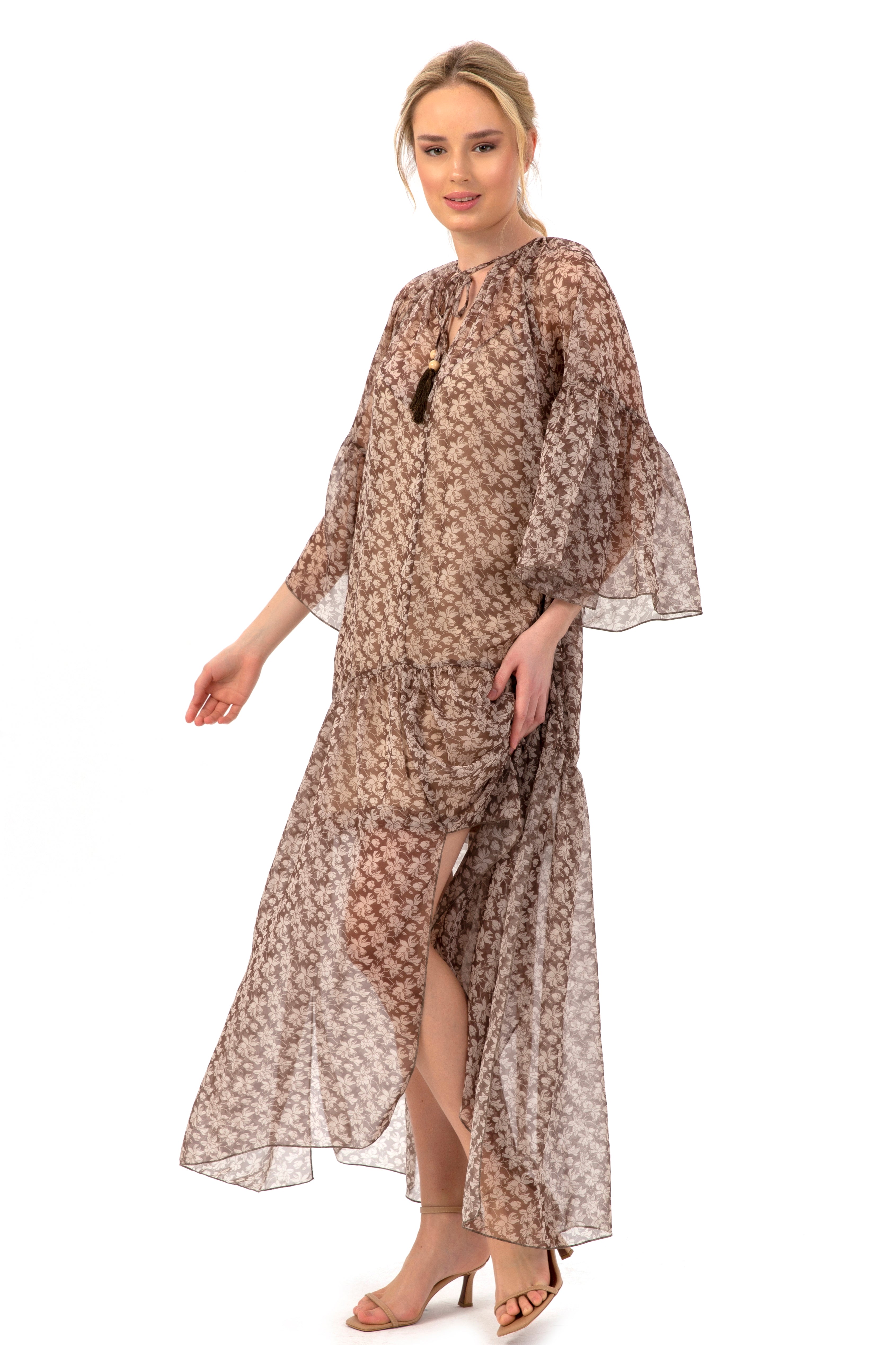 Patterned Long Chiffon Dress