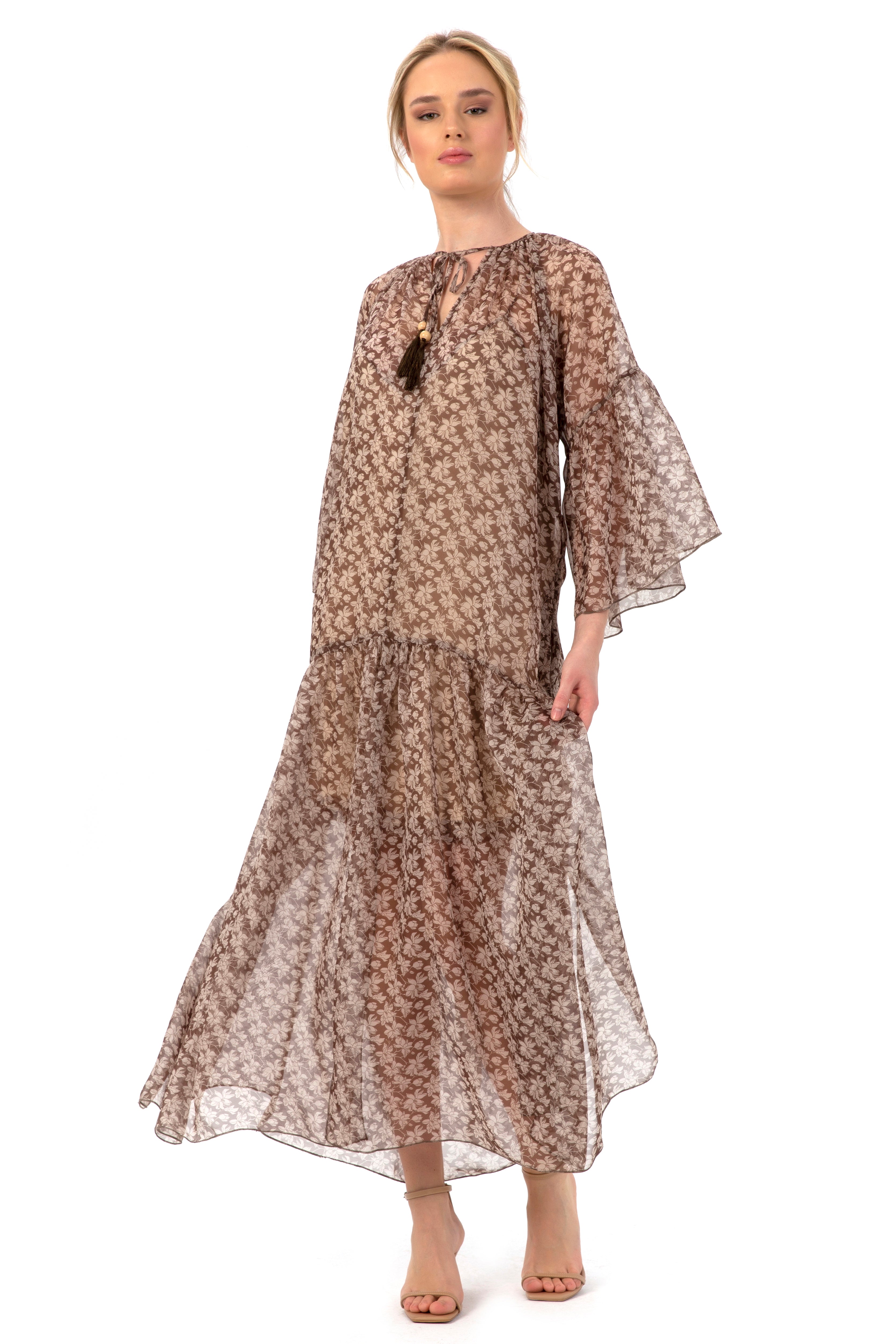 Patterned Long Chiffon Dress