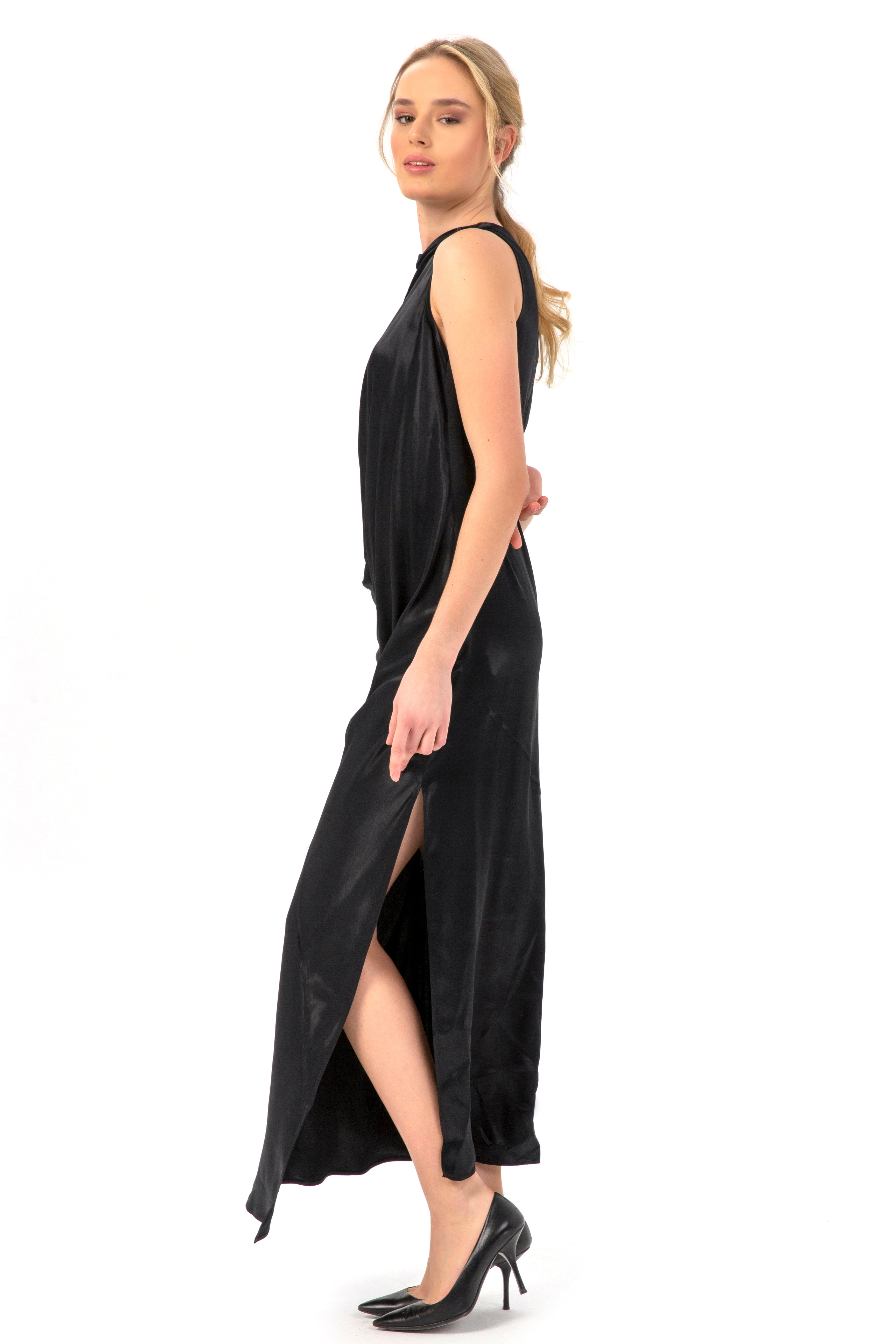 Asymmetric Satin Long Dress
