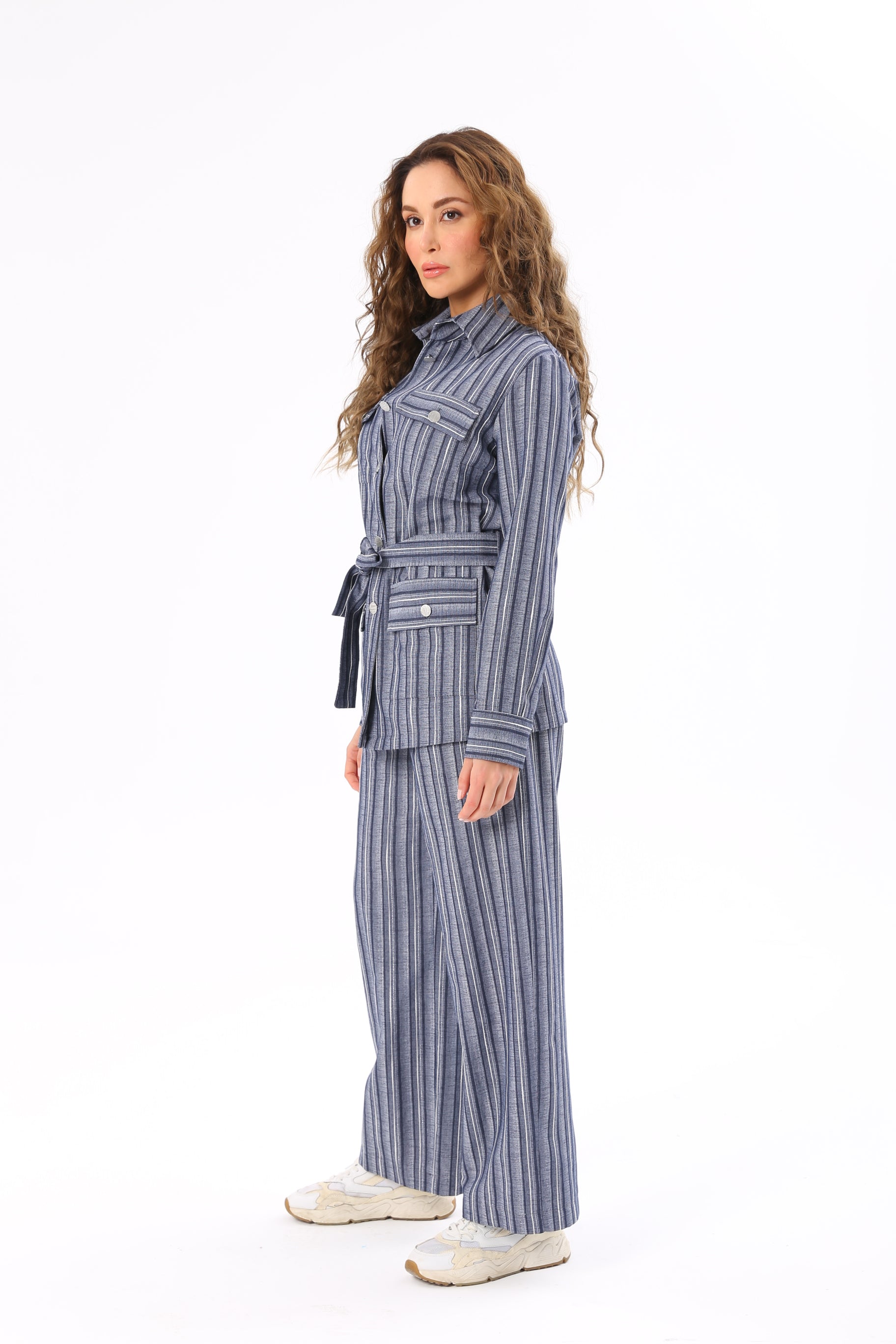 Linen Striped Jacket Set