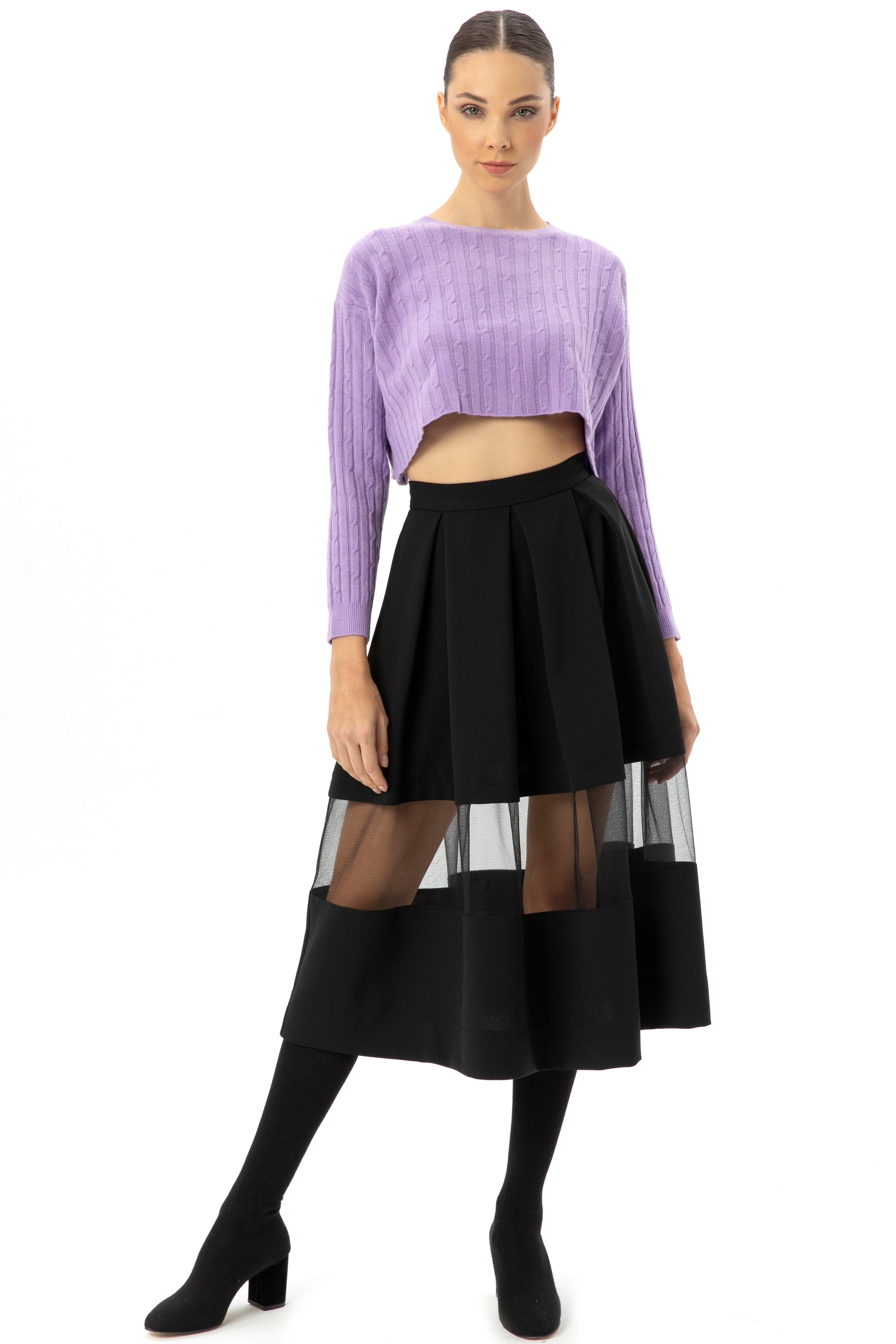 Midi Length Skirt With Tulle Detail