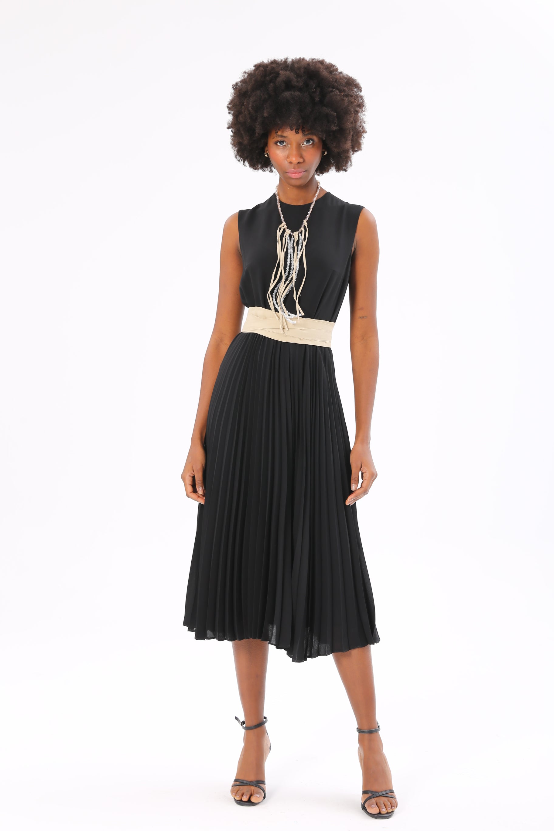 Black pleated shop midi dress